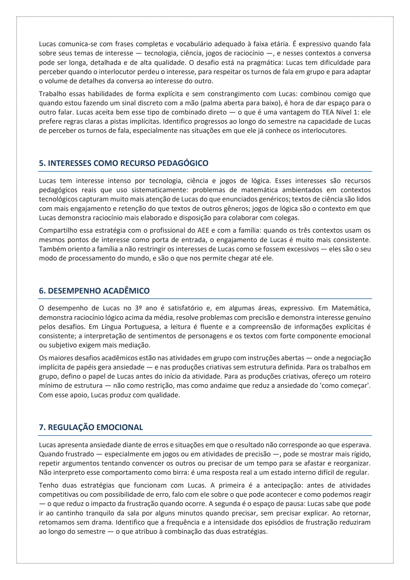 Segunda página do Estudo de Caso sobre TEA Nível 1