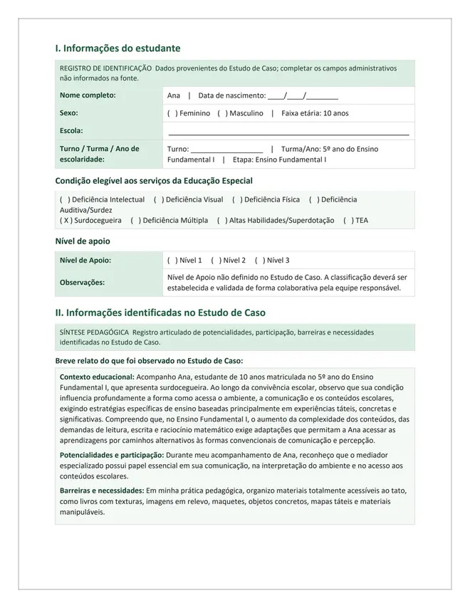 Segunda página do PAEE sobre surdocegueira