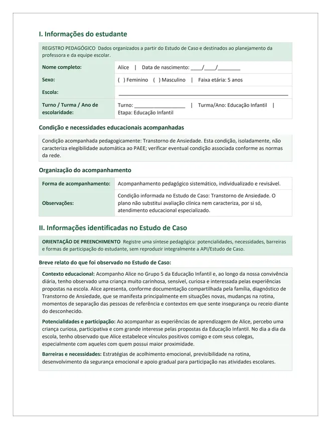Segunda página do Plano Pedagógico sobre transtorno de ansiedade
