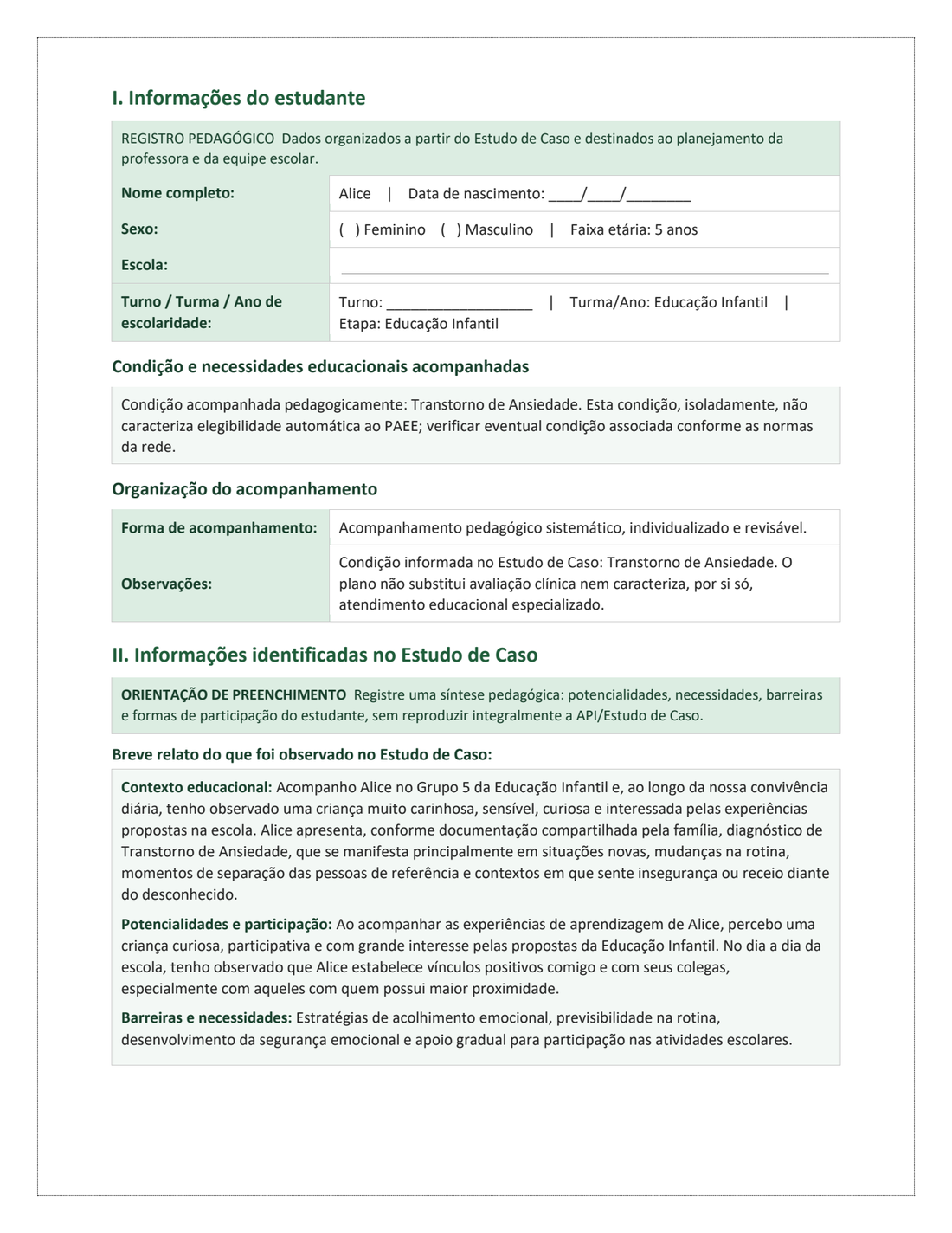 Segunda página do Plano Pedagógico sobre transtorno de ansiedade